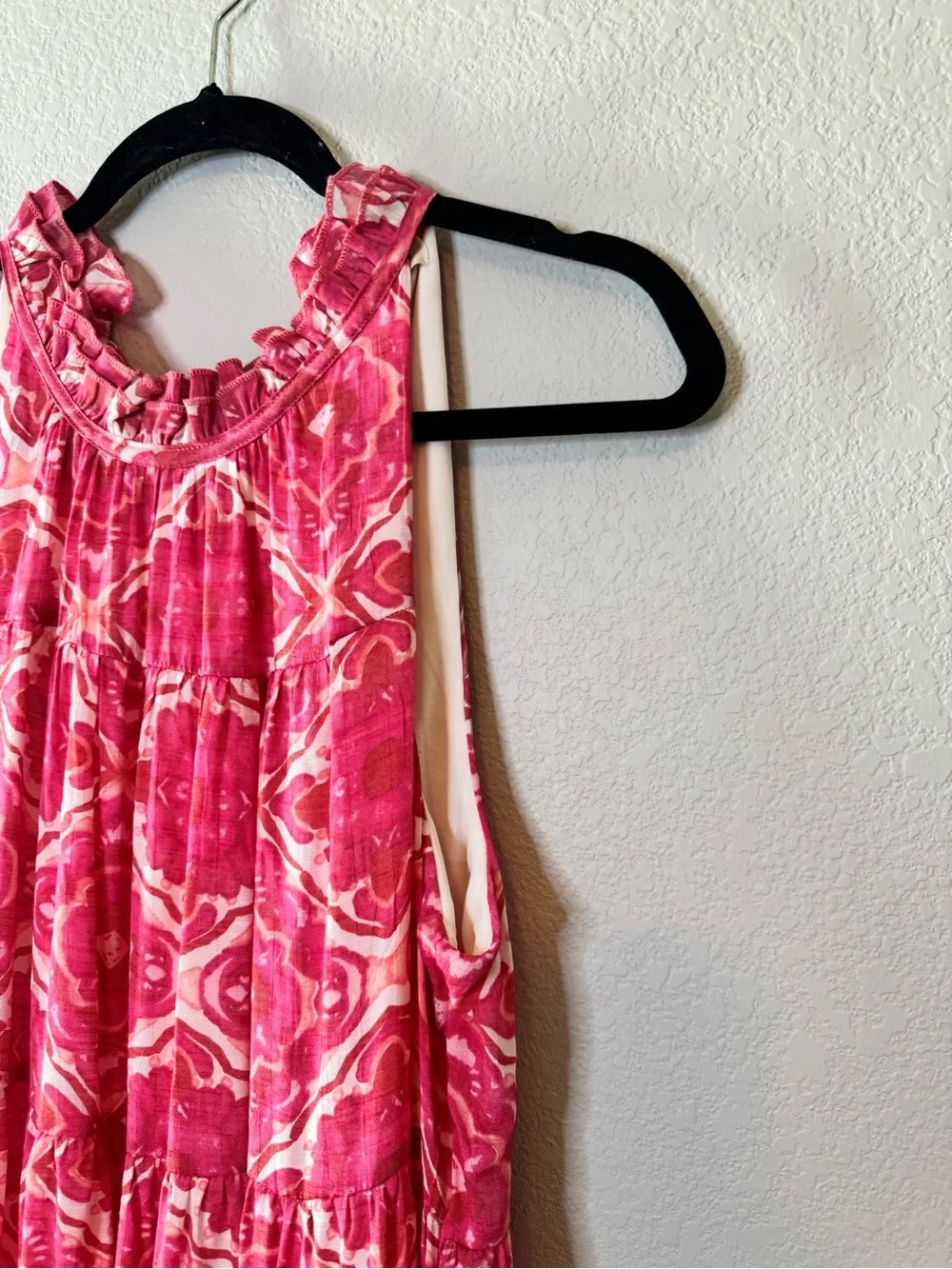 Indigo Soul Pink Floral Boho Tiered Maxi Dress Size Large